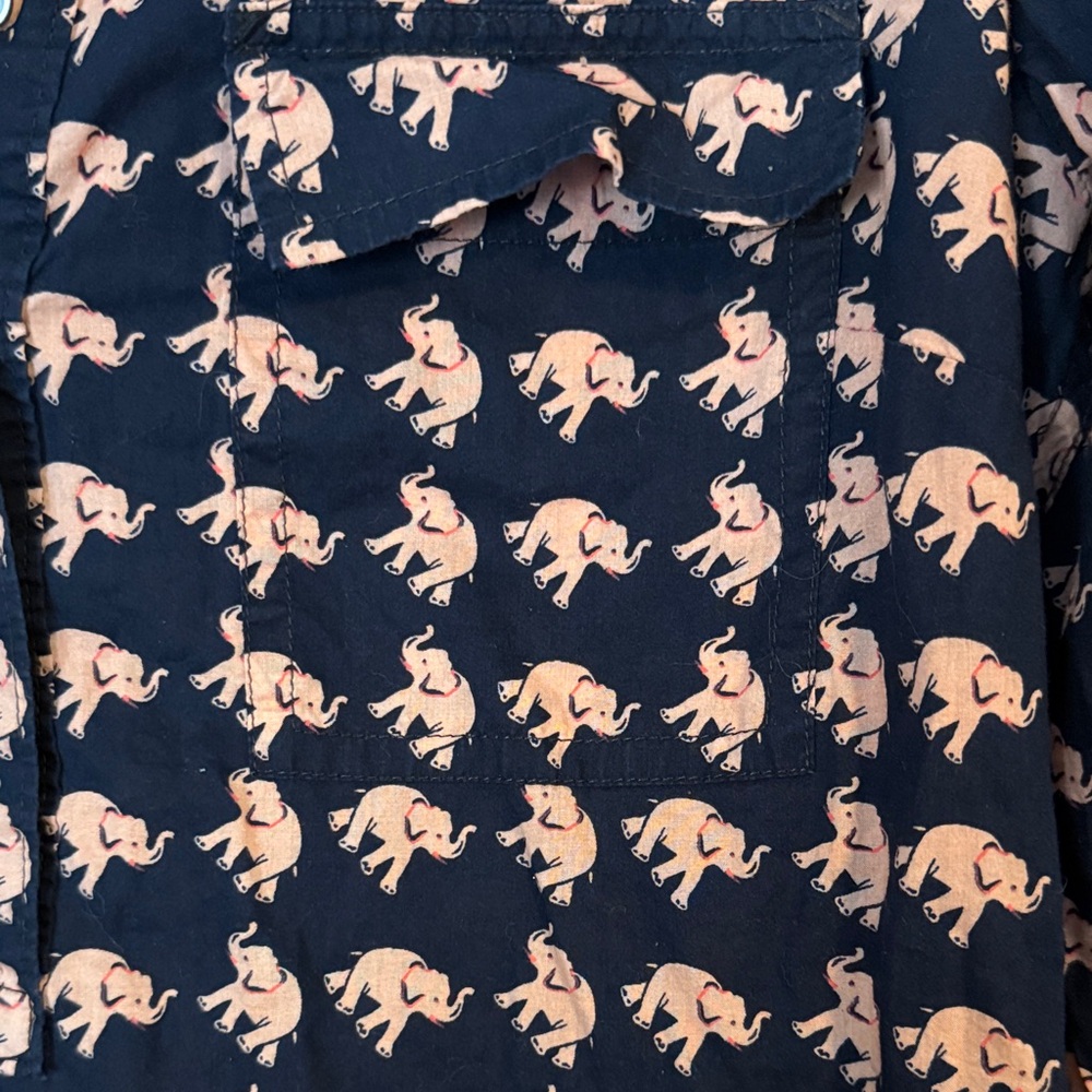 GAP Dark Blue Cotton Long Sleeve Pullover Shirt with Pink Elephant Print - Picture 4 of 13